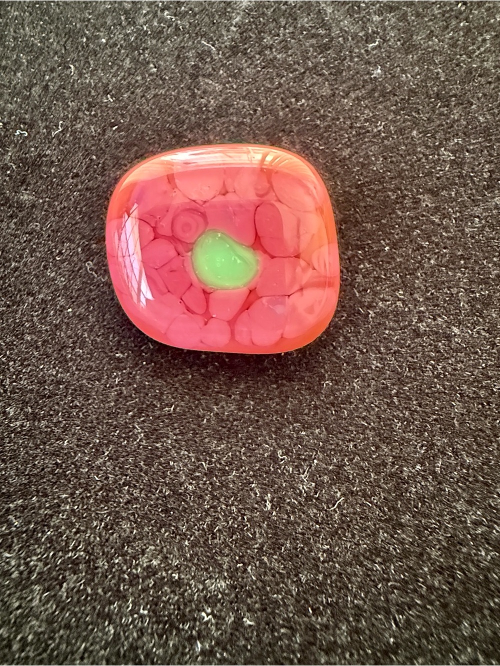 Handmade Pink Glass Broach with Green Center